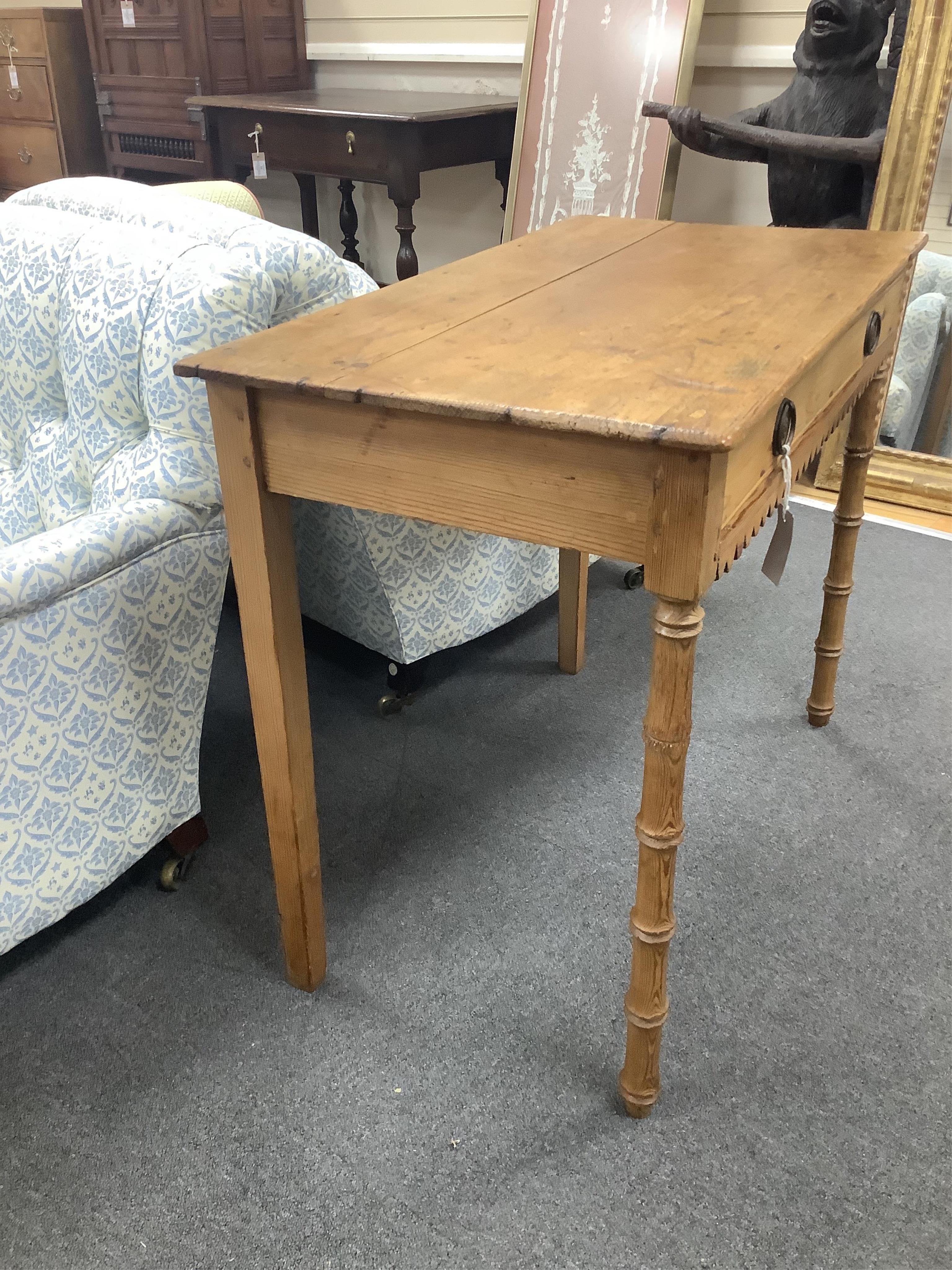 A Regency pine faux bamboo side table, width 85cm, depth 47cm, height 71cm. Condition - fair